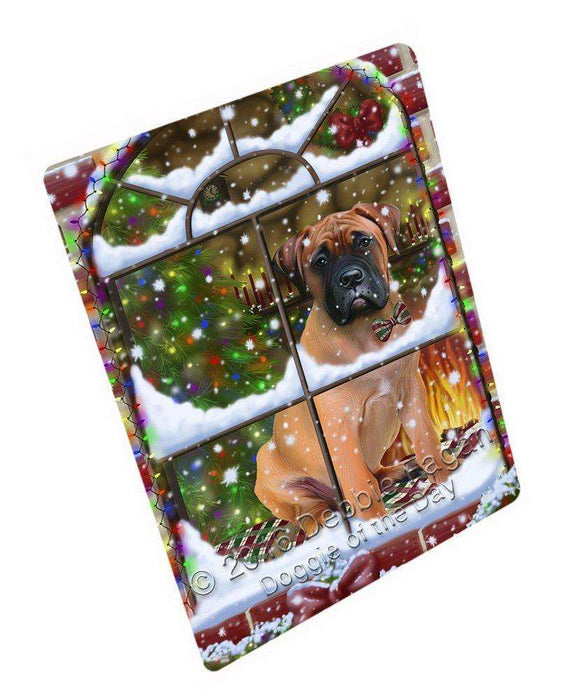 Please Come Home For Christmas Bullmastiff Dog Sitting In Window Tempered Cutting Board (Small)