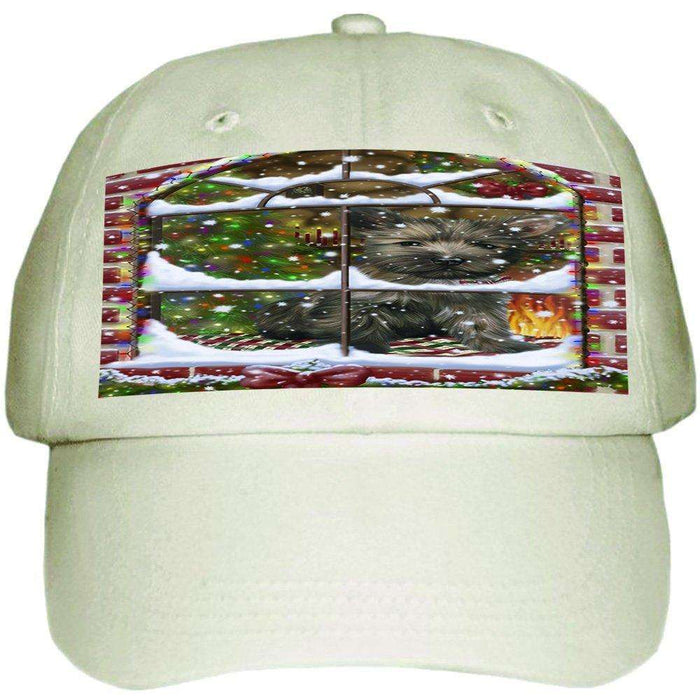 Please Come Home For Christmas Cairn Terrier Dog Sitting In Window Ball Hat Cap HAT48891
