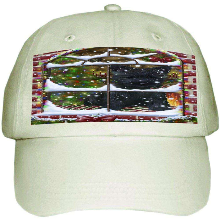 Please Come Home For Christmas Cairn Terrier Dog Sitting In Window Ball Hat Cap HAT48894
