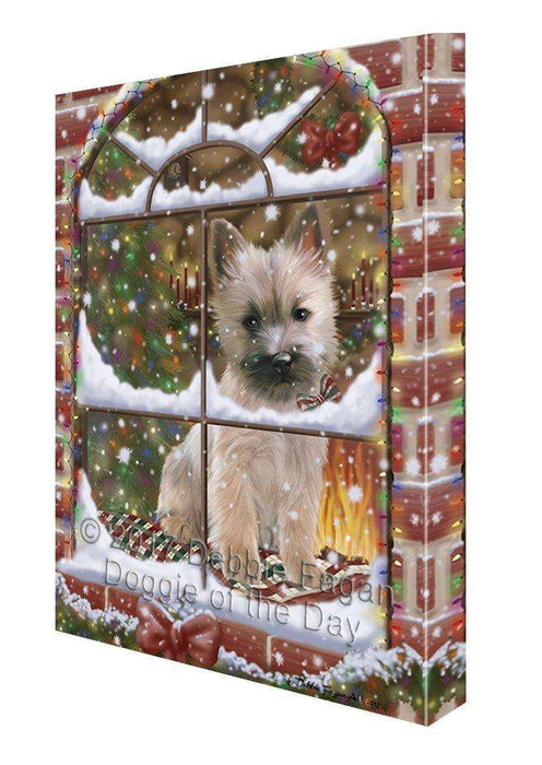 Please Come Home For Christmas Cairn Terrier Dog Sitting In Window Canvas Wall Art