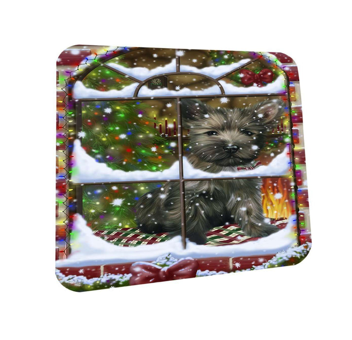 Please Come Home For Christmas Cairn Terrier Dog Sitting In Window Coasters Set of 4 CST48345