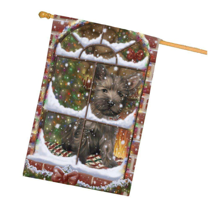 Please Come Home For Christmas Cairn Terrier Dog Sitting In Window House Flag FLG48399