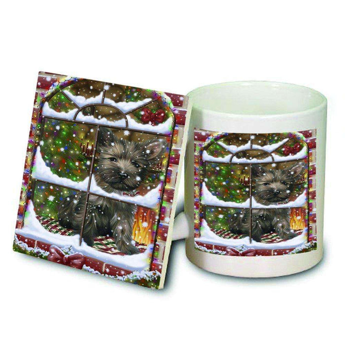 Please Come Home For Christmas Cairn Terrier Dog Sitting In Window Mug and Coaster Set MUC48378