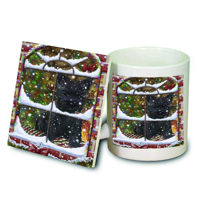 Please Come Home For Christmas Cairn Terrier Dog Sitting In Window Mug and Coaster Set MUC48379