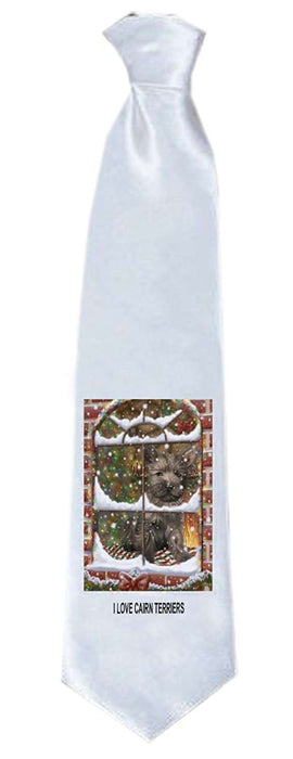 Please Come Home For Christmas Cairn Terrier Dog Sitting In Window Neck Tie TIE48211