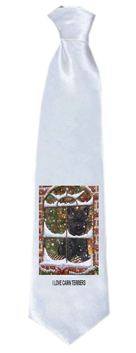 Please Come Home For Christmas Cairn Terrier Dog Sitting In Window Neck Tie TIE48212