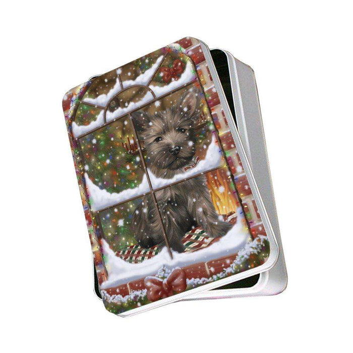 Please Come Home For Christmas Cairn Terrier Dog Sitting In Window Photo Storage Tin PITN48386