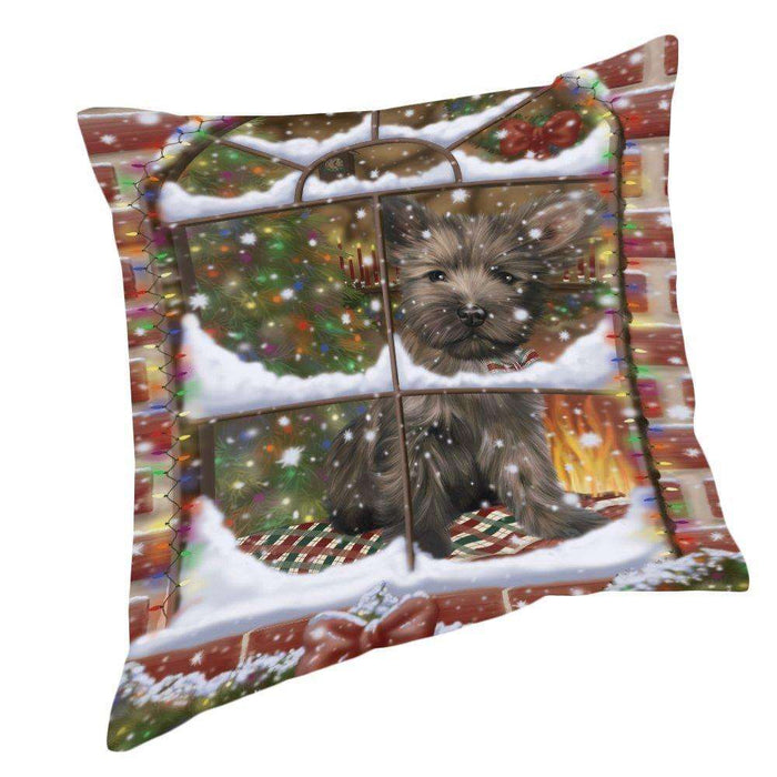 Please Come Home For Christmas Cairn Terrier Dog Sitting In Window Pillow PIL49596