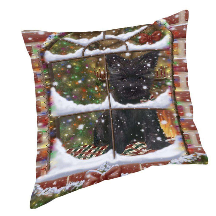 Please Come Home For Christmas Cairn Terrier Dog Sitting In Window Pillow PIL49600