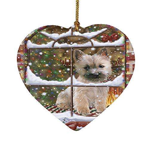 Please Come Home For Christmas Cairn Terrier Sitting In Window Heart Ornament