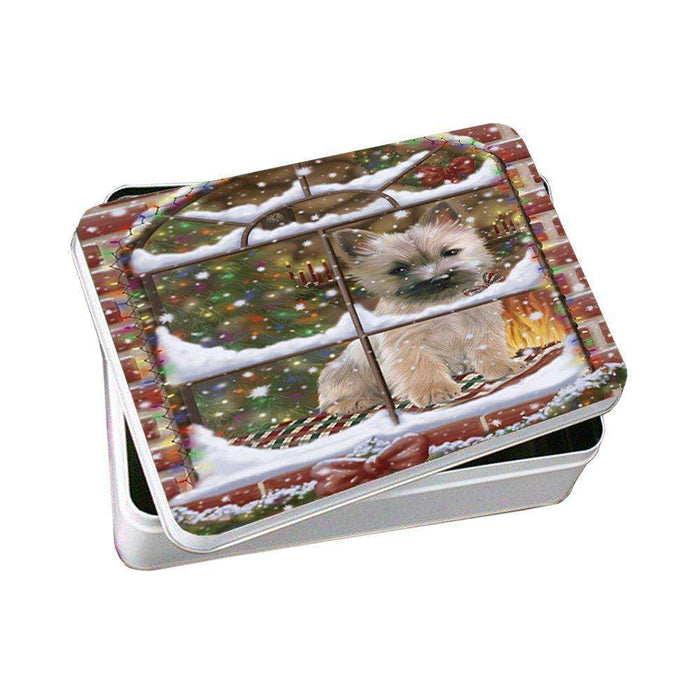 Please Come Home For Christmas Cairn Terrier Sitting In Window Photo Storage Tin