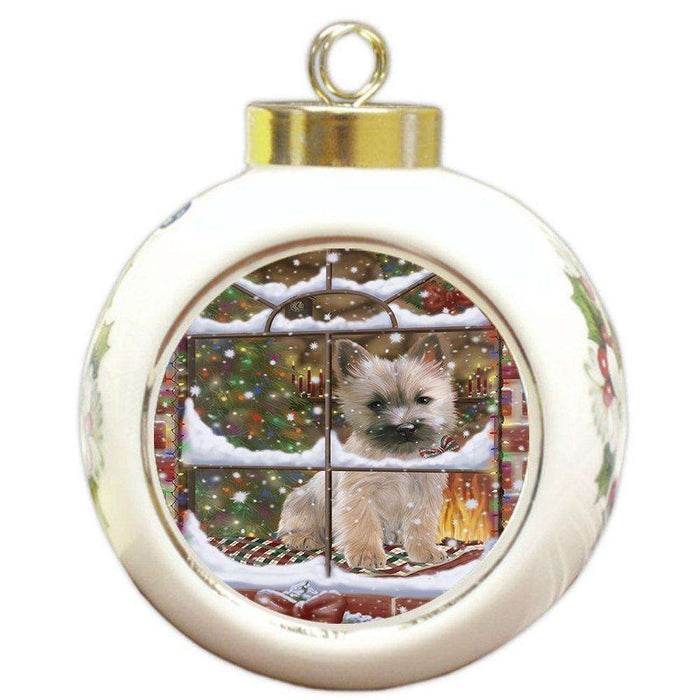 Please Come Home For Christmas Cairn Terrier Sitting In Window Round Ball Ornament