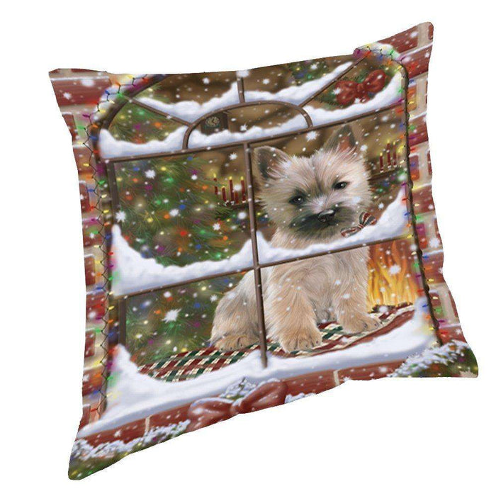 Please Come Home For Christmas Cairn Terrier Sitting In Window Throw Pillow