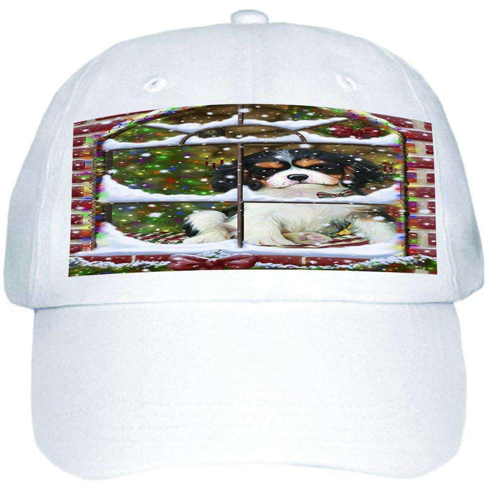 Please Come Home For Christmas Cavalier King Charles Spaniel Dog Sitting In Window Ball Hat Cap HAT48897