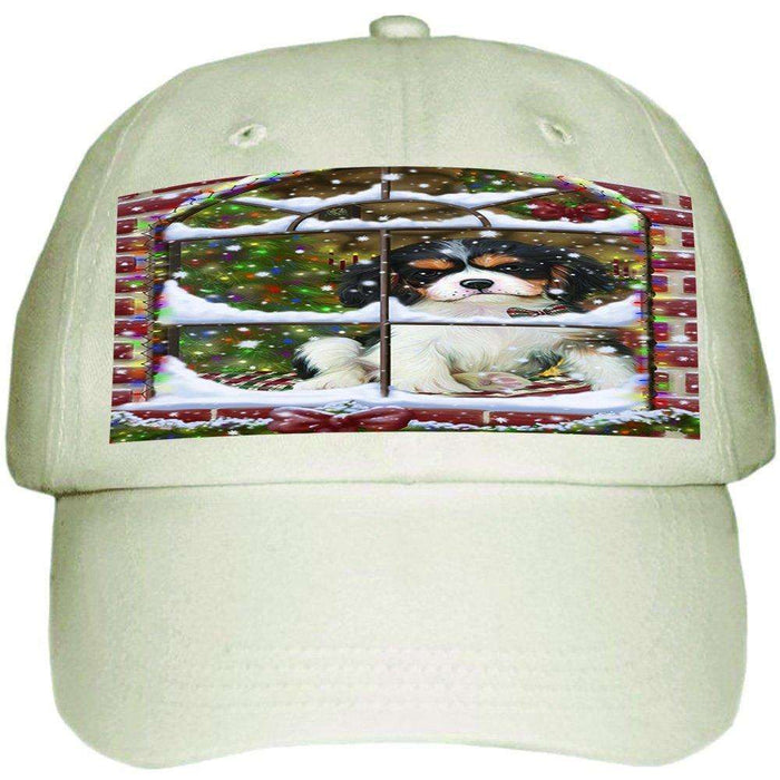 Please Come Home For Christmas Cavalier King Charles Spaniel Dog Sitting In Window Ball Hat Cap HAT48897