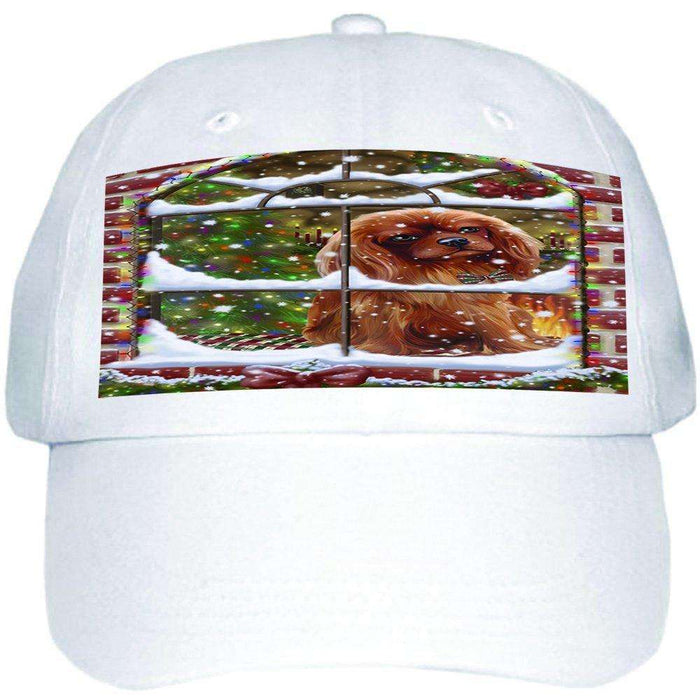 Please Come Home For Christmas Cavalier King Charles Spaniel Dog Sitting In Window Ball Hat Cap HAT48900