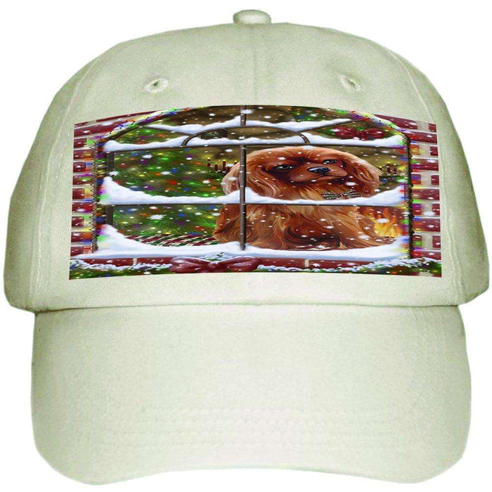 Please Come Home For Christmas Cavalier King Charles Spaniel Dog Sitting In Window Ball Hat Cap HAT48900