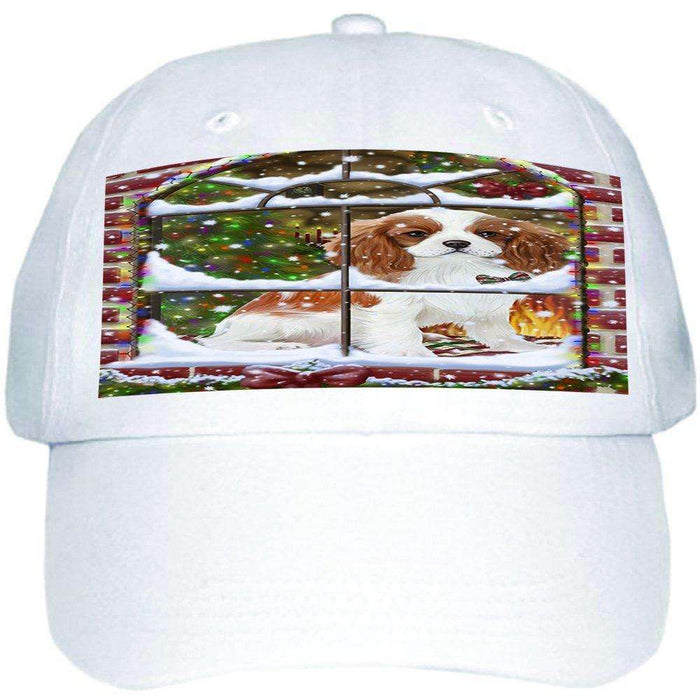 Please Come Home For Christmas Cavalier King Charles Spaniel Dog Sitting In Window Ball Hat Cap HAT48903