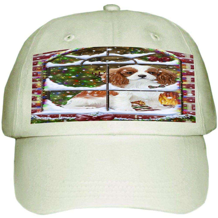 Please Come Home For Christmas Cavalier King Charles Spaniel Dog Sitting In Window Ball Hat Cap HAT48903