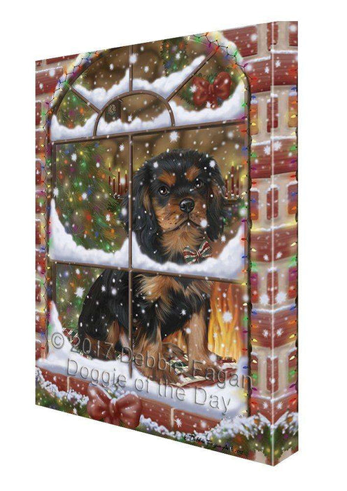 Please Come Home For Christmas Cavalier King Charles Spaniel Dog Sitting In Window Canvas Wall Art