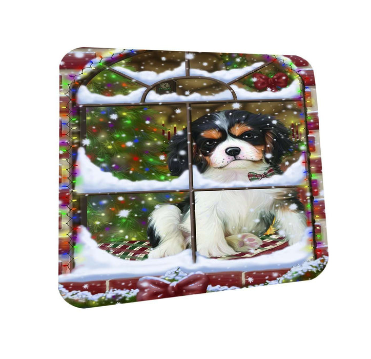 Please Come Home For Christmas Cavalier King Charles Spaniel Dog Sitting In Window Coasters Set of 4 CST48347