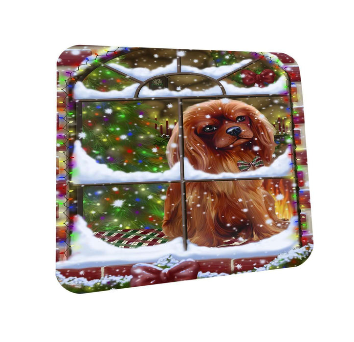 Please Come Home For Christmas Cavalier King Charles Spaniel Dog Sitting In Window Coasters Set of 4 CST48348