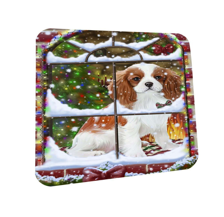 Please Come Home For Christmas Cavalier King Charles Spaniel Dog Sitting In Window Coasters Set of 4 CST48349