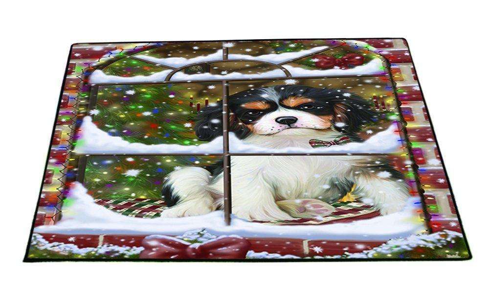 Please Come Home For Christmas Cavalier King Charles Spaniel Dog Sitting In Window Floormat FLMS48813