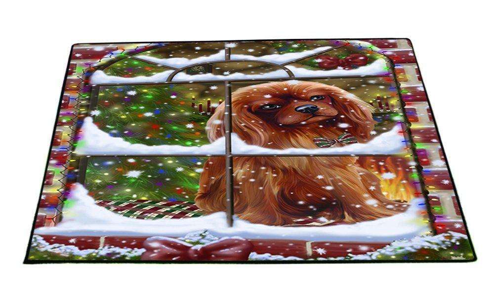 Please Come Home For Christmas Cavalier King Charles Spaniel Dog Sitting In Window Floormat FLMS48816