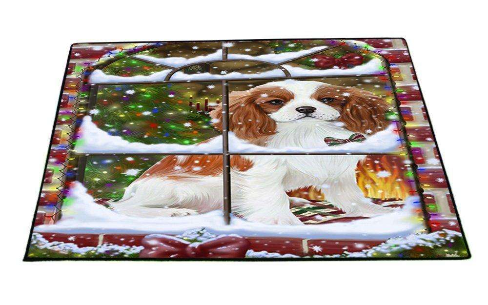 Please Come Home For Christmas Cavalier King Charles Spaniel Dog Sitting In Window Floormat FLMS48819