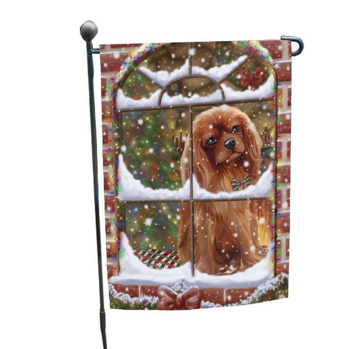 Please Come Home For Christmas Cavalier King Charles Spaniel Dog Sitting In Window Garden Flag GFLG48347