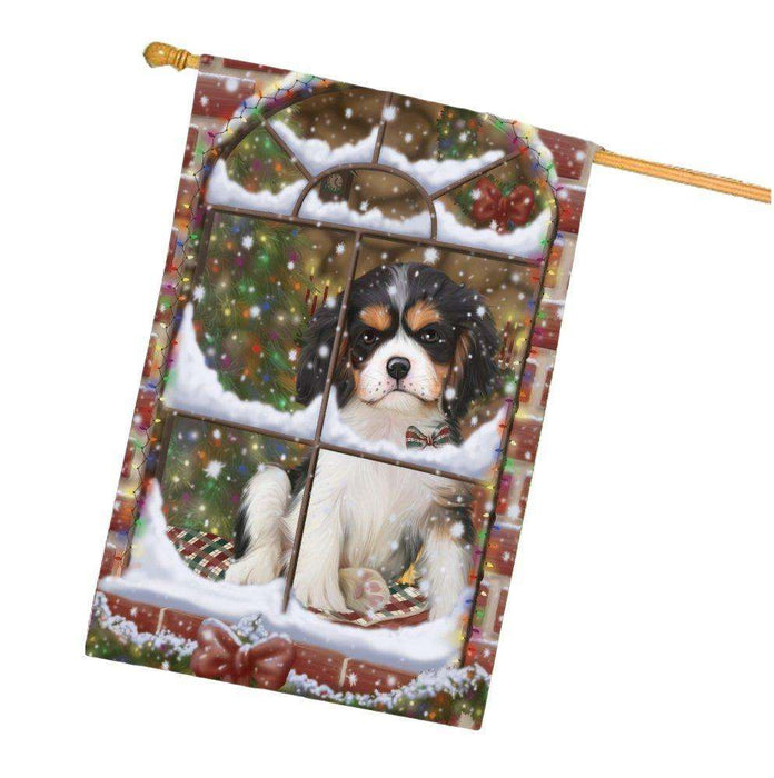 Please Come Home For Christmas Cavalier King Charles Spaniel Dog Sitting In Window House Flag FLG48401