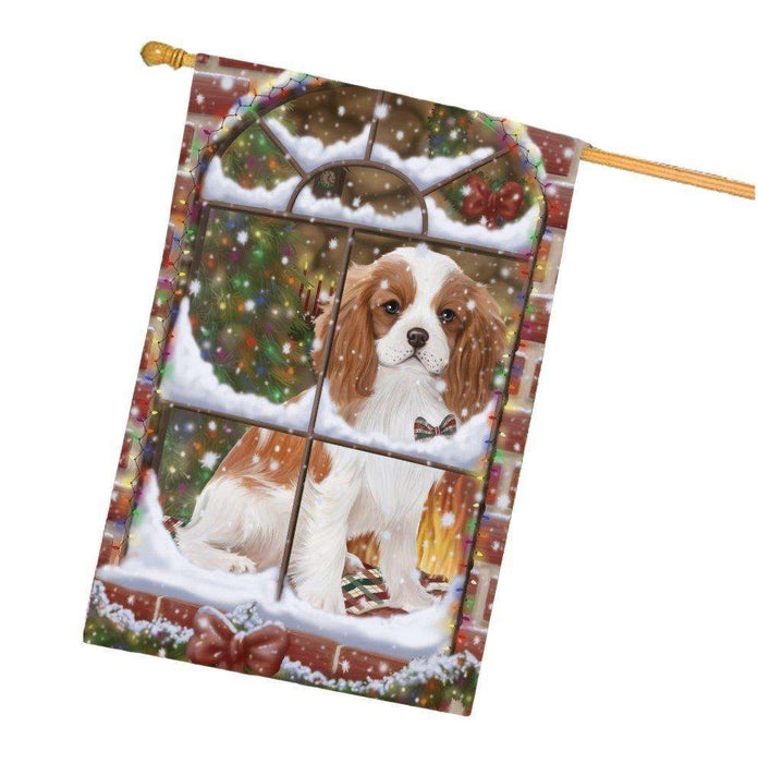 Please Come Home For Christmas Cavalier King Charles Spaniel Dog Sitting In Window House Flag FLG48403