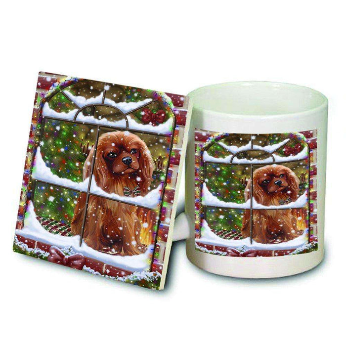 Please Come Home For Christmas Cavalier King Charles Spaniel Dog Sitting In Window Mug and Coaster Set MUC48381