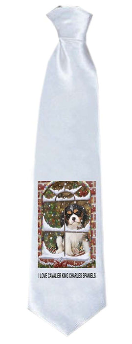 Please Come Home For Christmas Cavalier King Charles Spaniel Dog Sitting In Window Neck Tie TIE48213