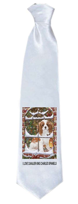 Please Come Home For Christmas Cavalier King Charles Spaniel Dog Sitting In Window Neck Tie TIE48215