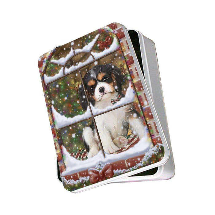 Please Come Home For Christmas Cavalier King Charles Spaniel Dog Sitting In Window Photo Storage Tin PITN48388