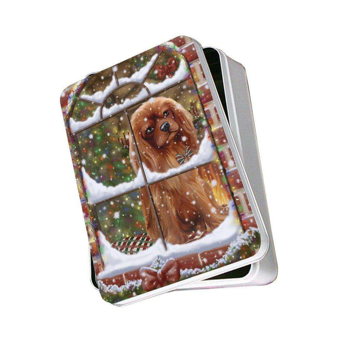 Please Come Home For Christmas Cavalier King Charles Spaniel Dog Sitting In Window Photo Storage Tin PITN48389