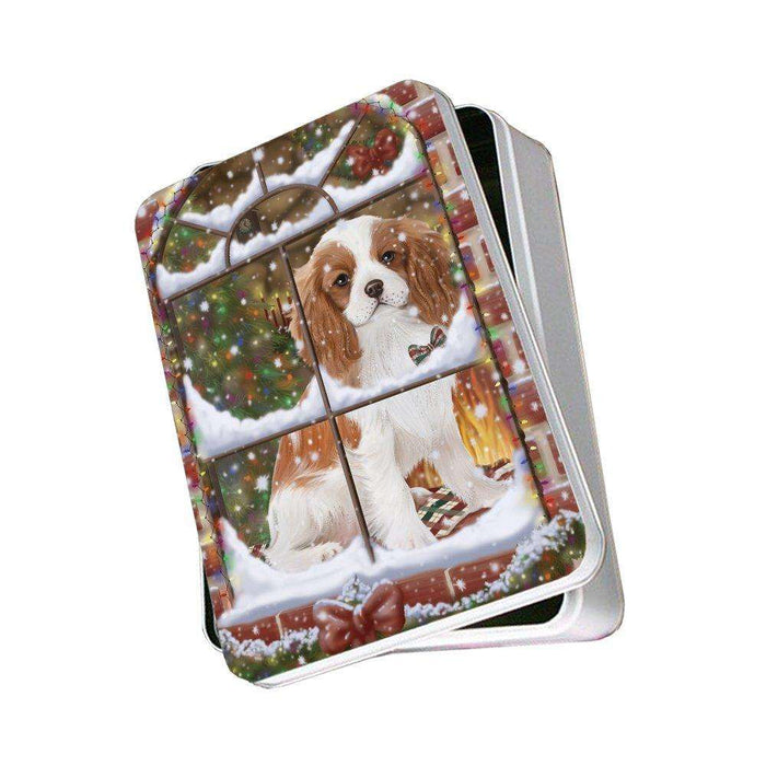 Please Come Home For Christmas Cavalier King Charles Spaniel Dog Sitting In Window Photo Storage Tin PITN48390