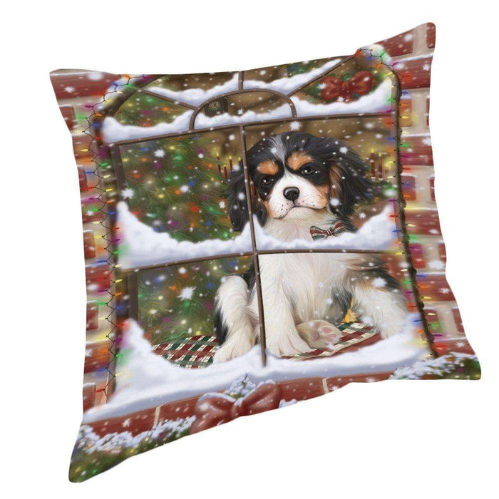 Please Come Home For Christmas Cavalier King Charles Spaniel Dog Sitting In Window Pillow PIL49604