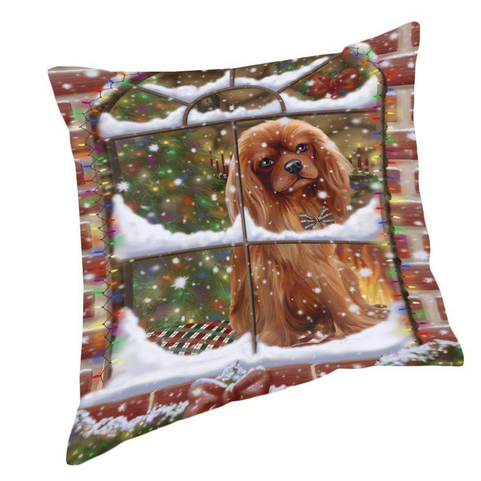Please Come Home For Christmas Cavalier King Charles Spaniel Dog Sitting In Window Pillow PIL49608