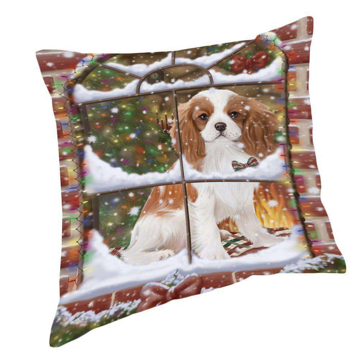 Please Come Home For Christmas Cavalier King Charles Spaniel Dog Sitting In Window Pillow PIL49612