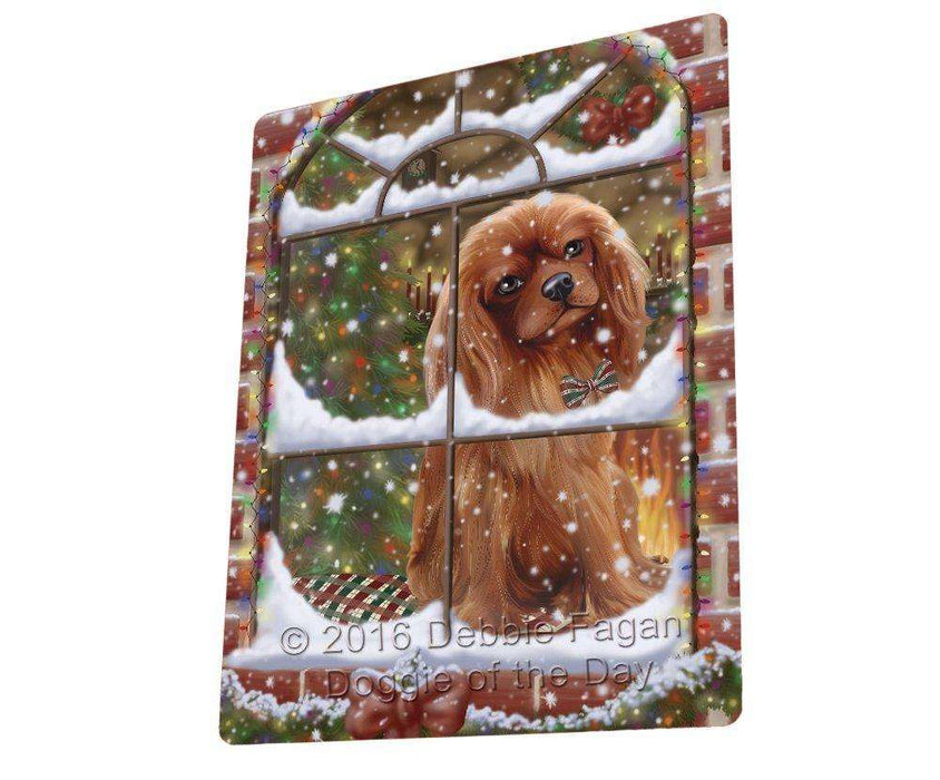 Please Come Home For Christmas Cavalier King Charles Spaniel Dog Sitting In Window Tempered Cutting Board C49962