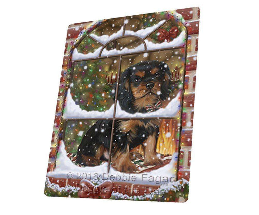 Please Come Home For Christmas Cavalier King Charles Spaniel Sitting In Window Art Portrait Print Woven Throw Sherpa Plush Fleece Blanket