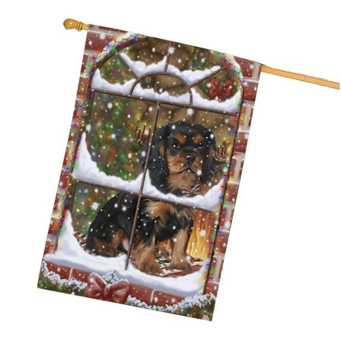 Please Come Home For Christmas Cavalier King Charles Spaniel Sitting In Window House Flag