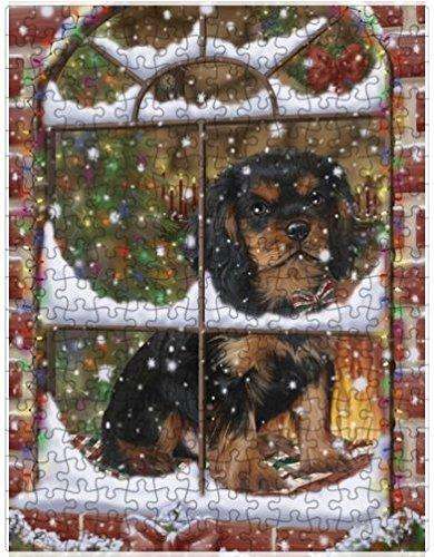 Please Come Home For Christmas Cavalier King Charles Spaniel Sitting In Window Puzzle with Photo Tin