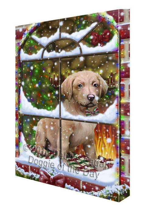 Please Come Home For Christmas Chesapeake Bay Retriever Dog Sitting In Window Canvas Wall Art