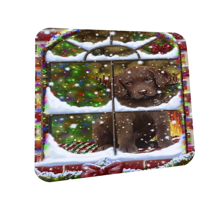 Please Come Home For Christmas Chesapeake Bay Retriever Dog Sitting In Window Coasters Set of 4 CST48350