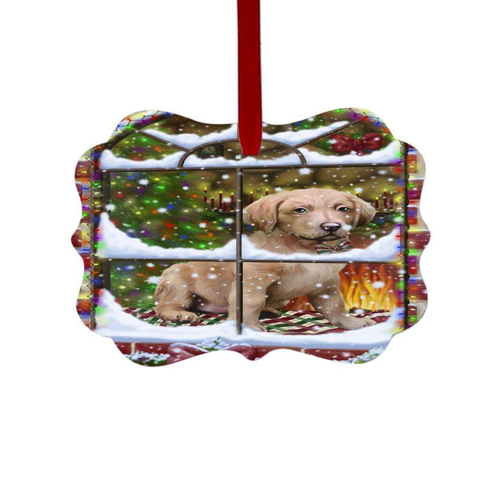 Please Come Home For Christmas Chesapeake Bay Retriever Dog Sitting In Window Double-Sided Photo Benelux Christmas Ornament LOR49152