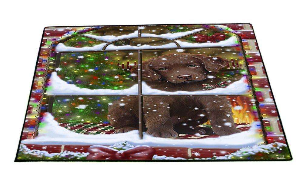 Please Come Home For Christmas Chesapeake Bay Retriever Dog Sitting In Window Floormat FLMS48822